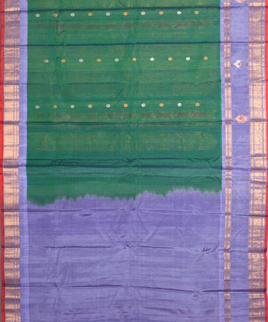 Forest green color Handloom Gadwal sico saree