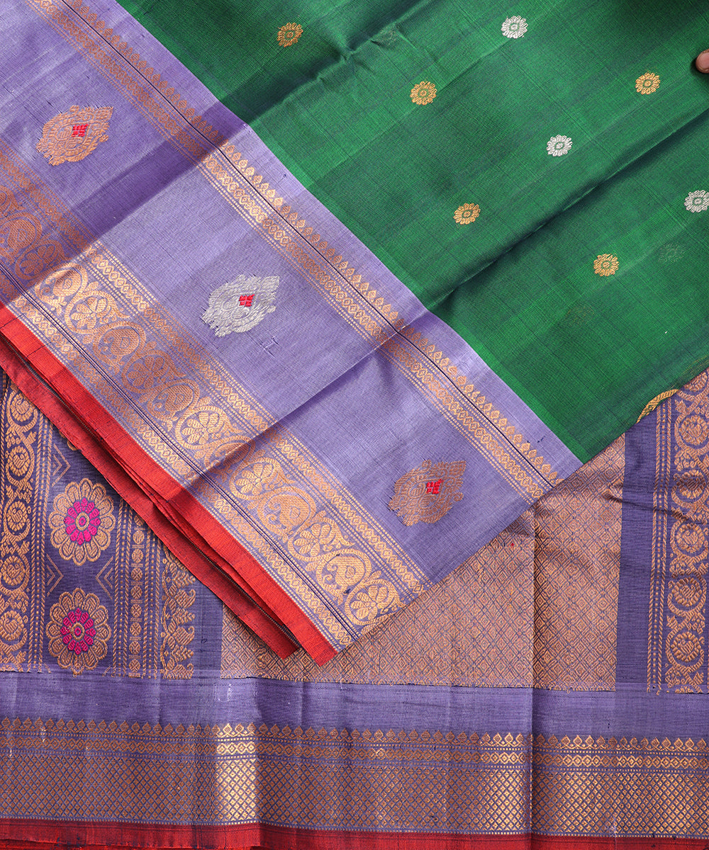 Forest green color Handloom Gadwal sico saree