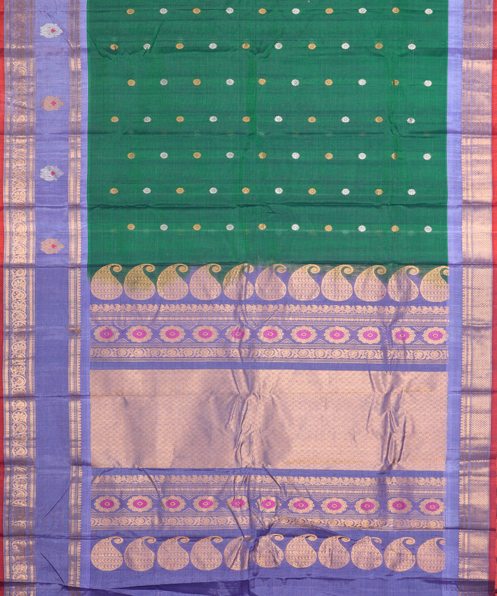 Forest green color Handloom Gadwal sico saree