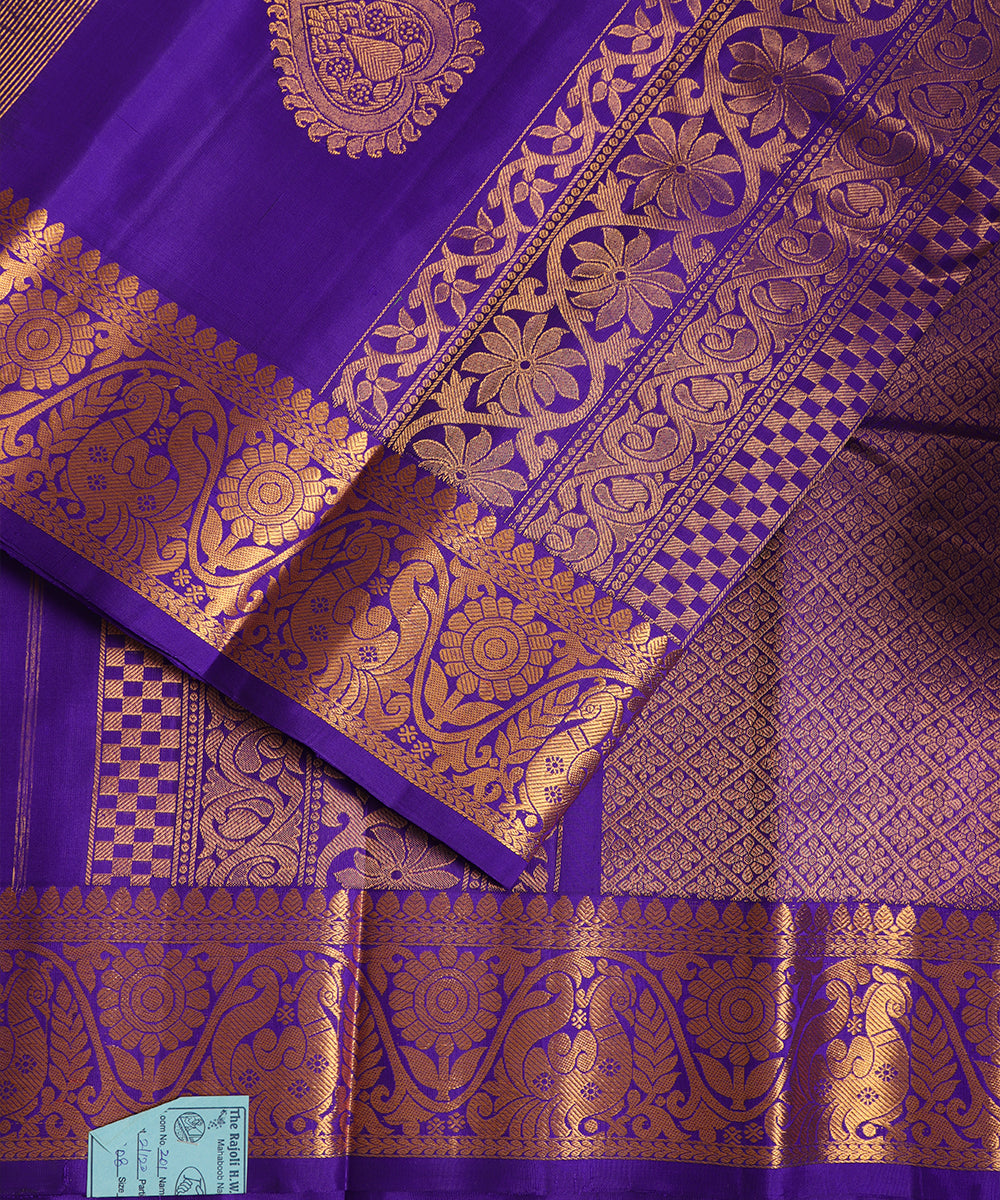 Navy blue color handloom Gadwal Silk saree