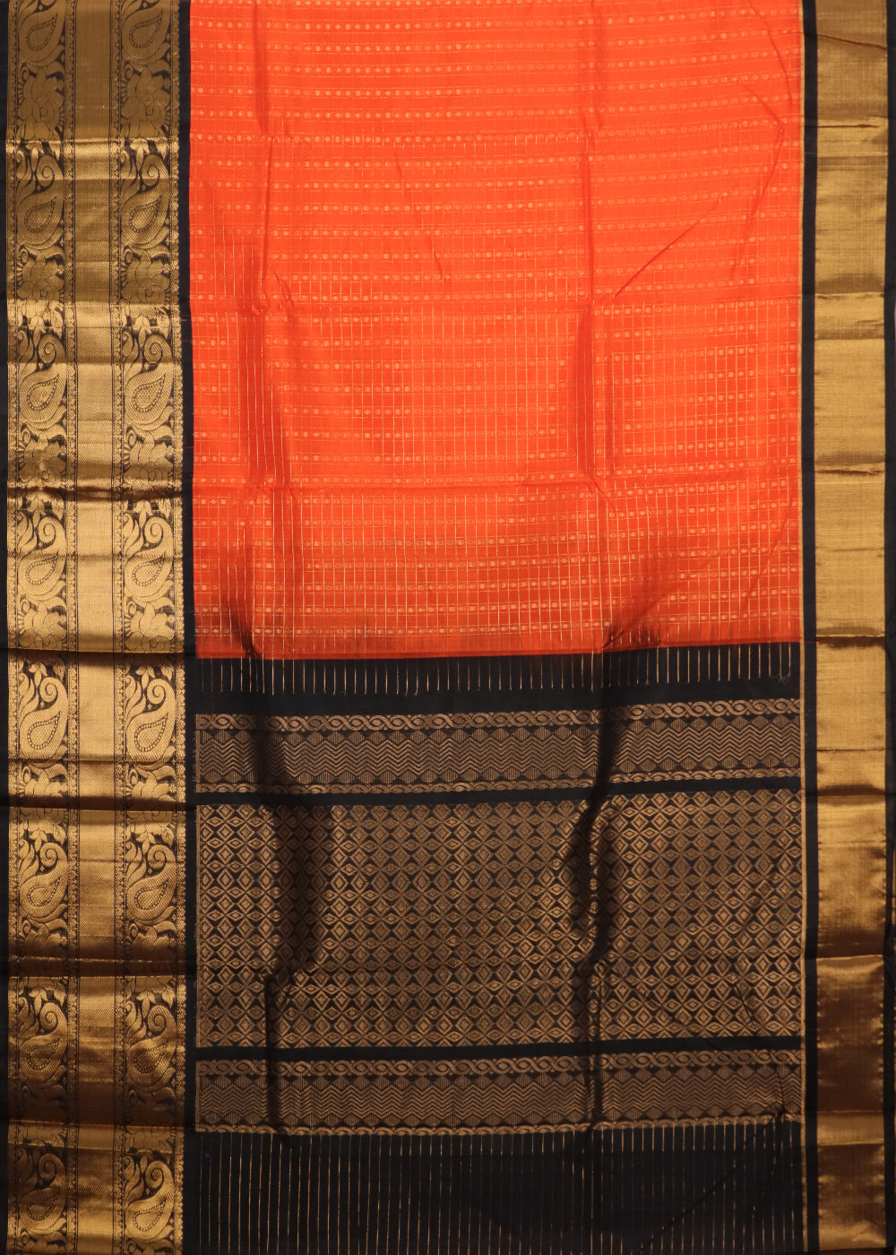 Pumpkin orange color handloom chirala sico saree
