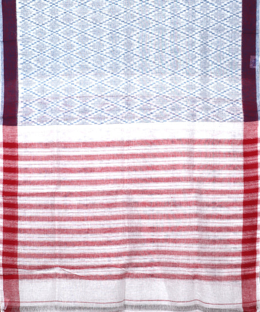 White color handloom linen ikat saree
