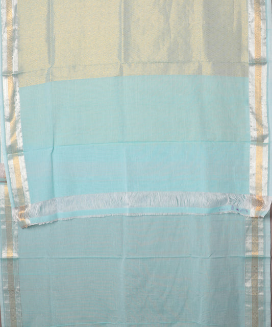 Sky blue color handloom Jacquard Kuttu cotton saree