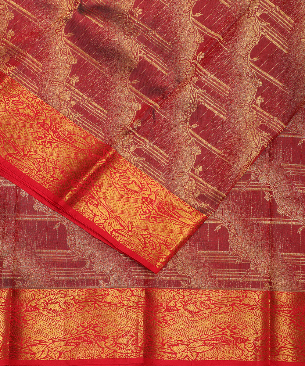 Barn red color handloom trilinga silk saree