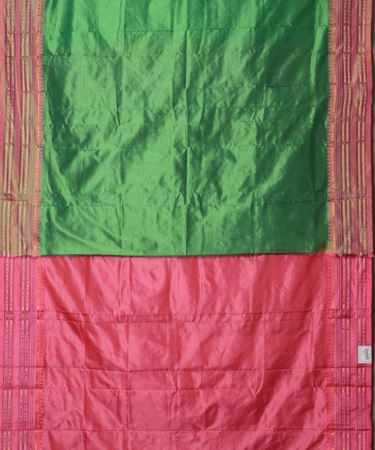 Jade green color striped handloom narayanpet silk saree