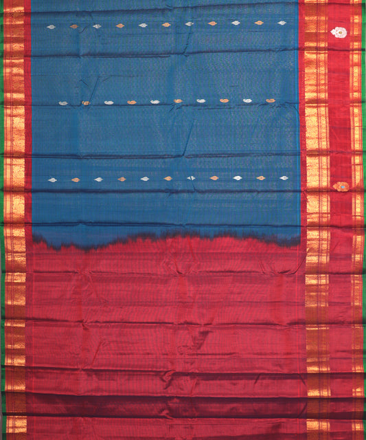 Prussian blue color Handloom Gadwal sico saree