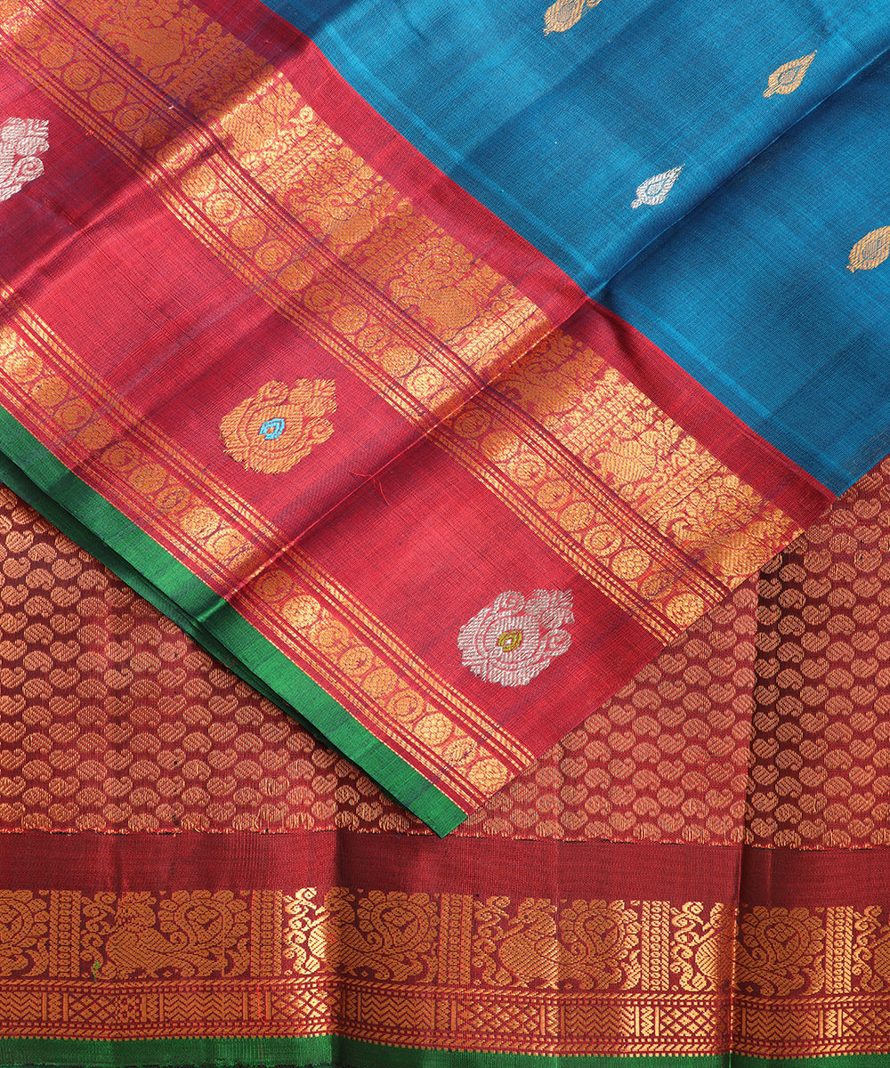 Prussian blue color Handloom Gadwal sico saree