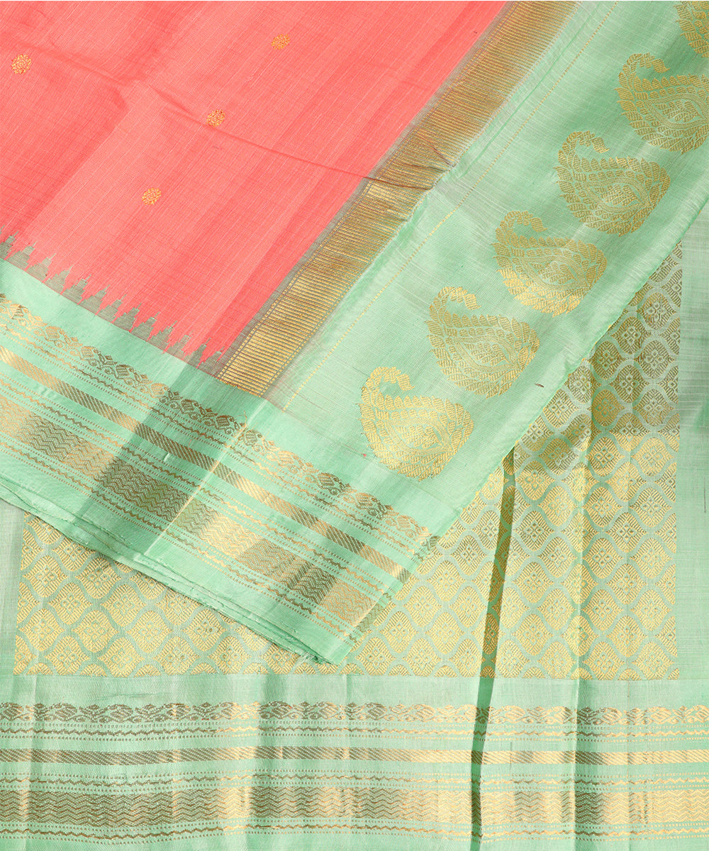 Punch pink color Handloom Gadwal sico saree
