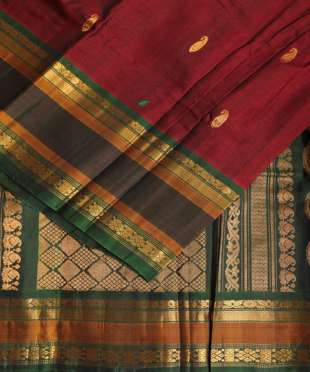 Sangria red color Handloom Gadwal sico saree