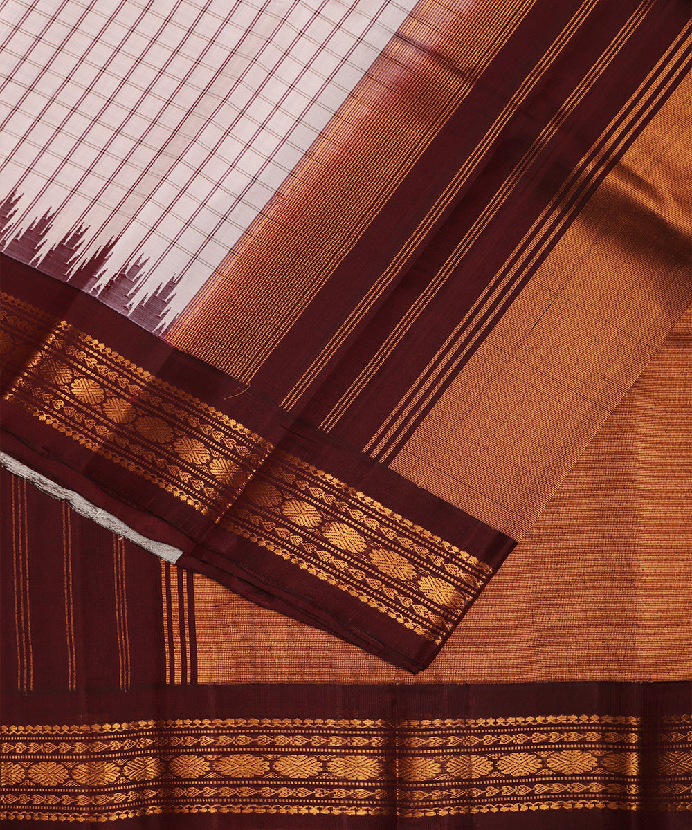 Abalone gray color handloom Gadwal Silk saree