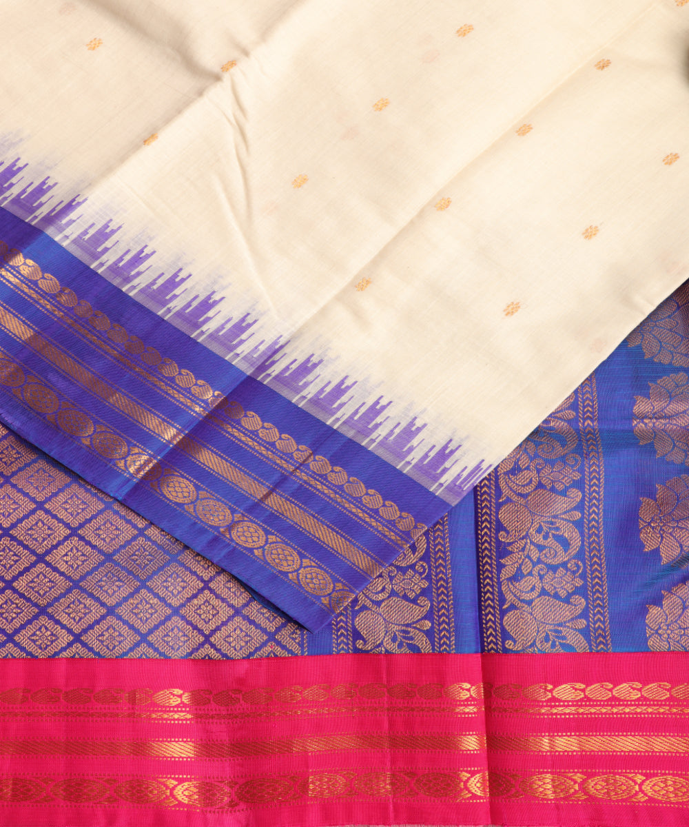 Half-white color Handloom Gadwal sico saree