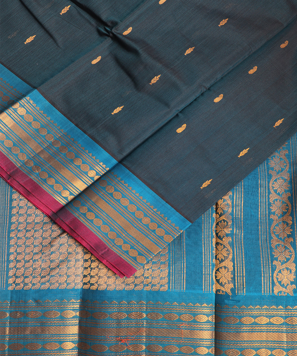 Prussian blue color Handloom Gadwal sico saree