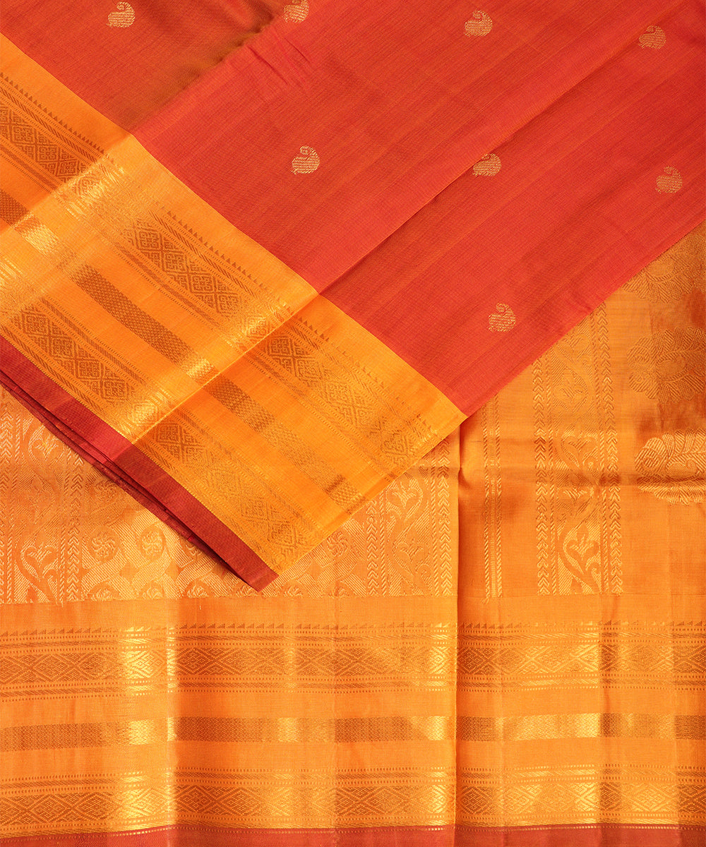 Rust color Handloom Gadwal sico saree
