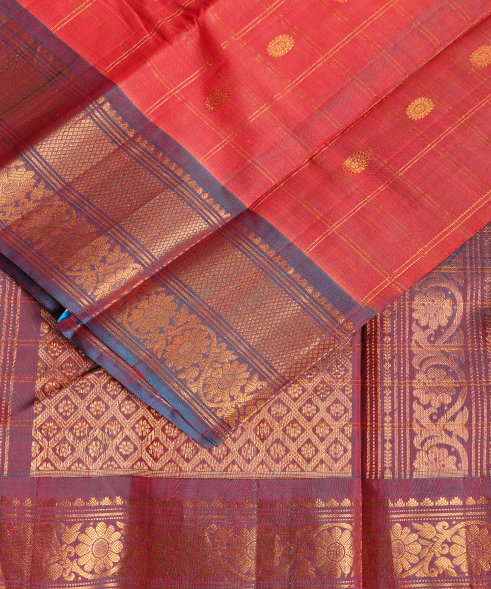 Persian red shade Handloom Gadwal sico saree
