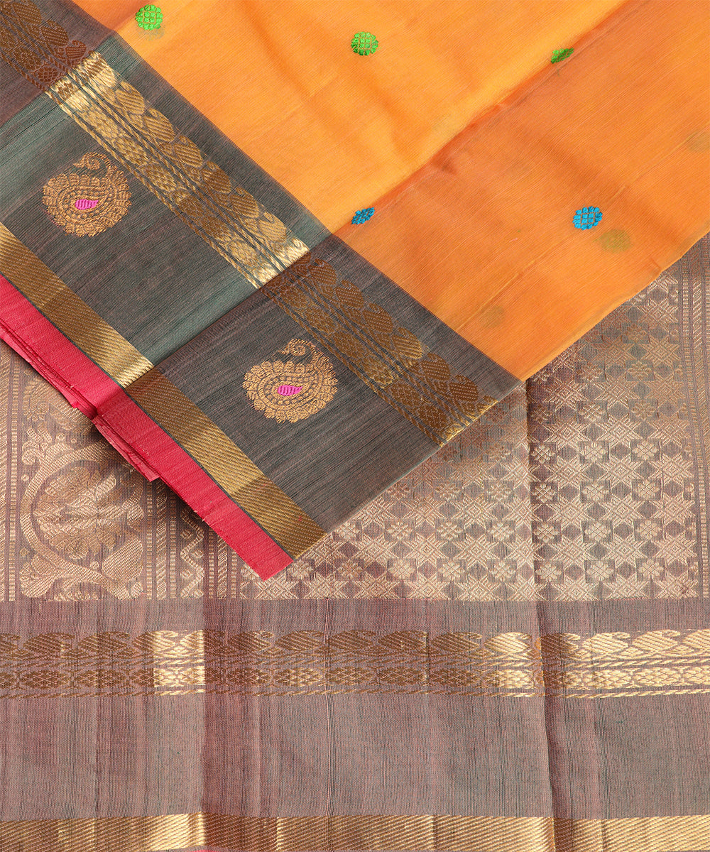 Tangerine color Handloom Gadwal sico saree