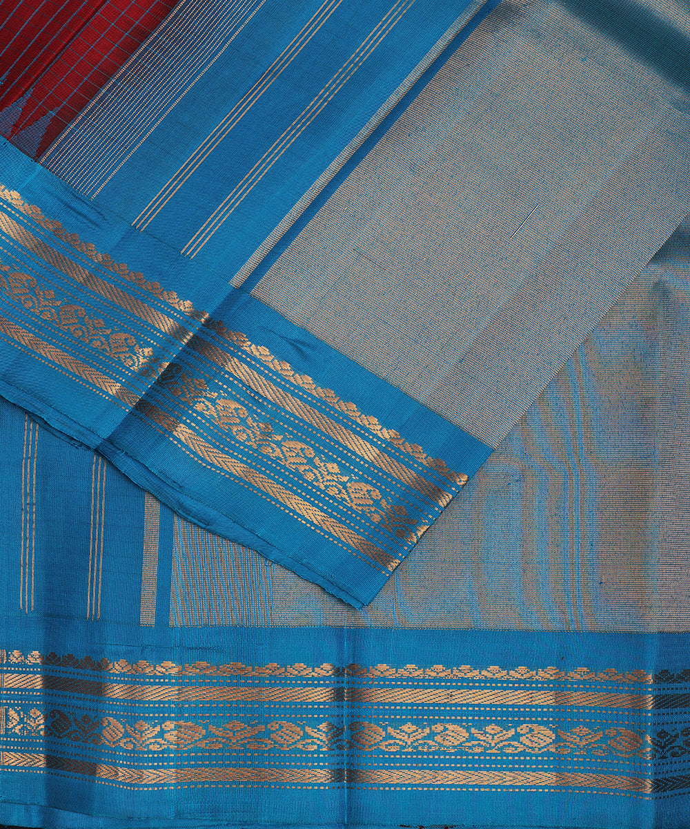 Maroon red color handloom Gadwal Silk saree