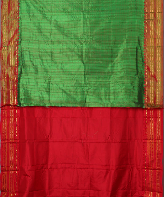 Forest green color striped handloom narayanpet silk saree