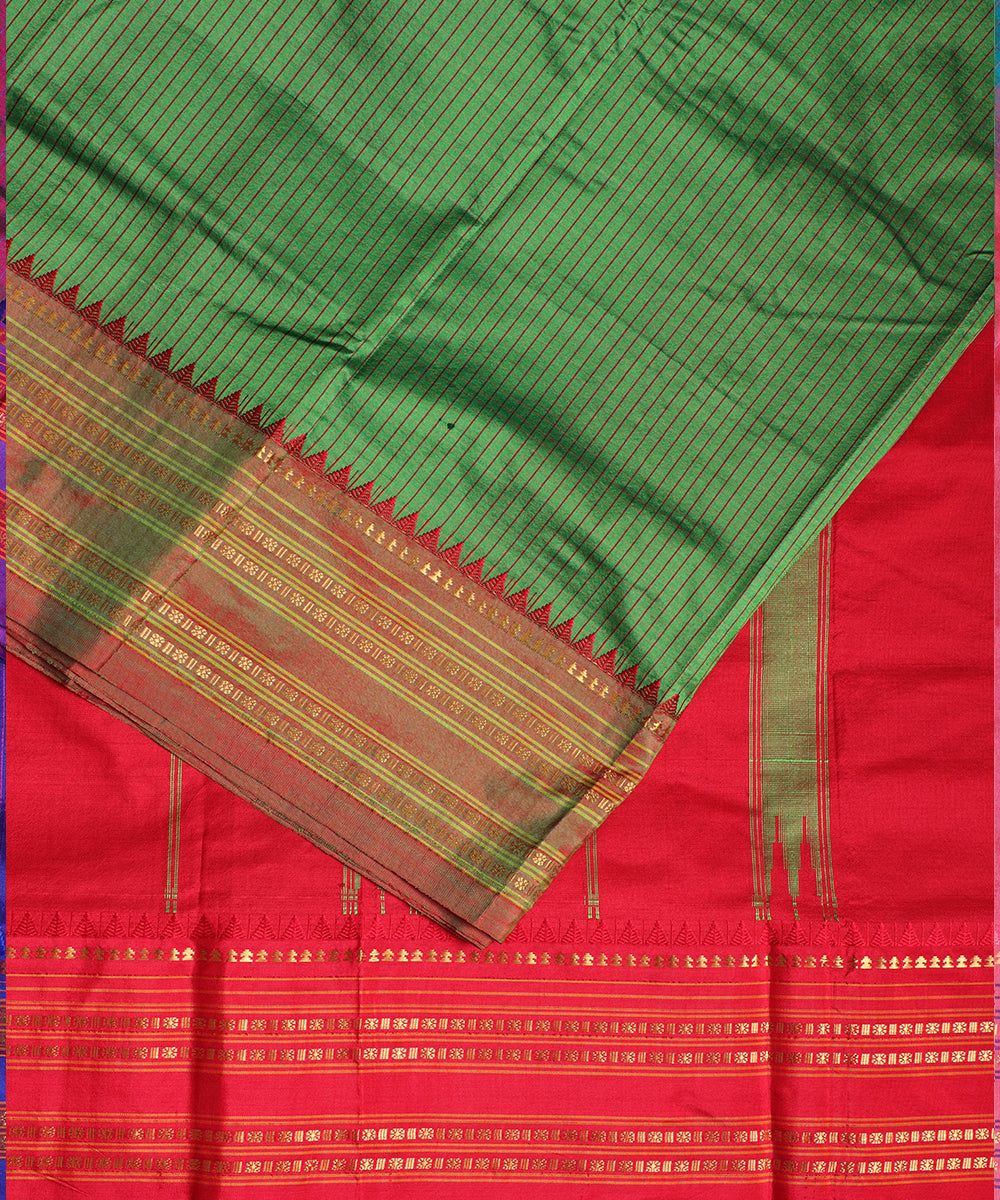 Forest green color striped handloom narayanpet silk saree