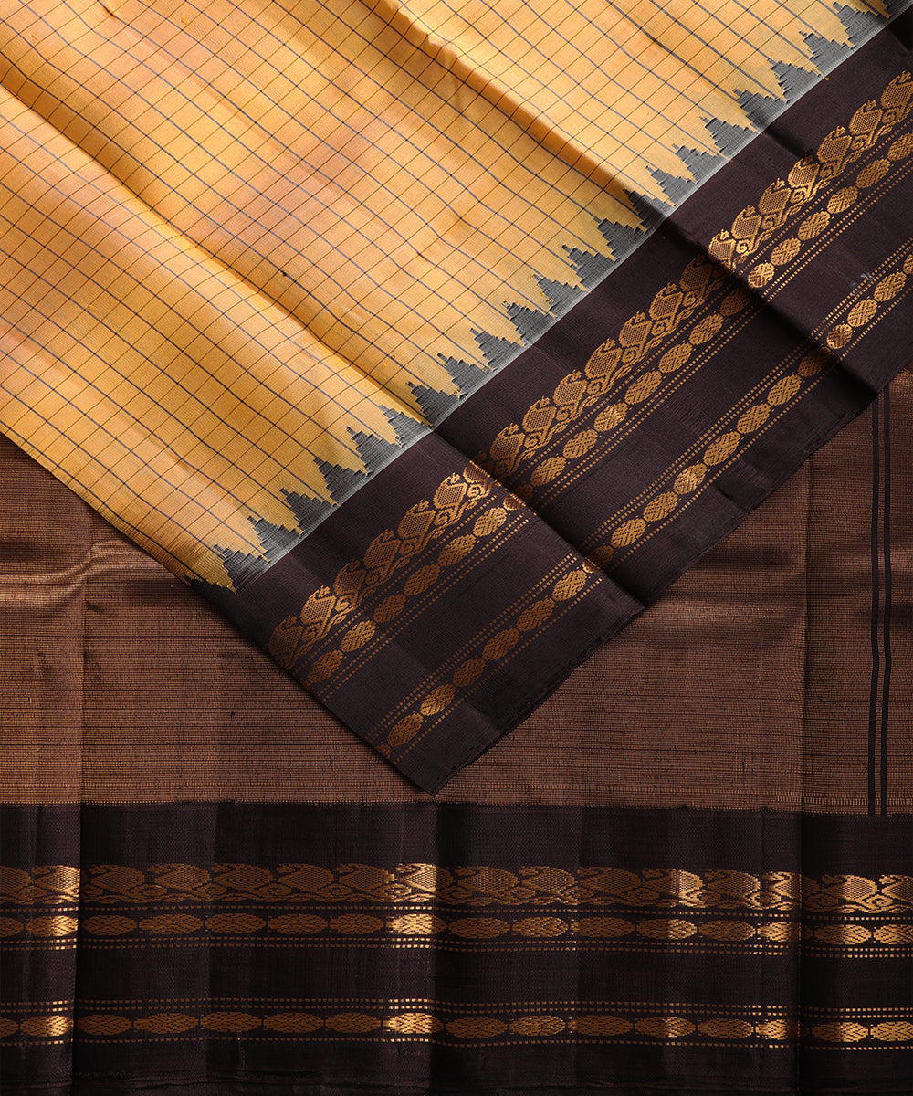 Mustard yellow shade handloom Gadwal Silk saree