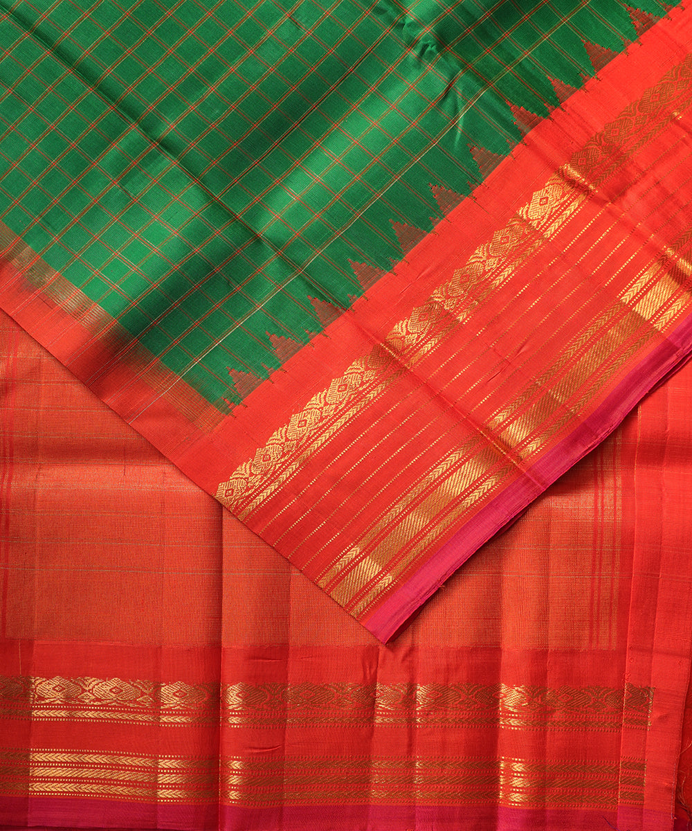 Forest green color handloom Gadwal Silk saree