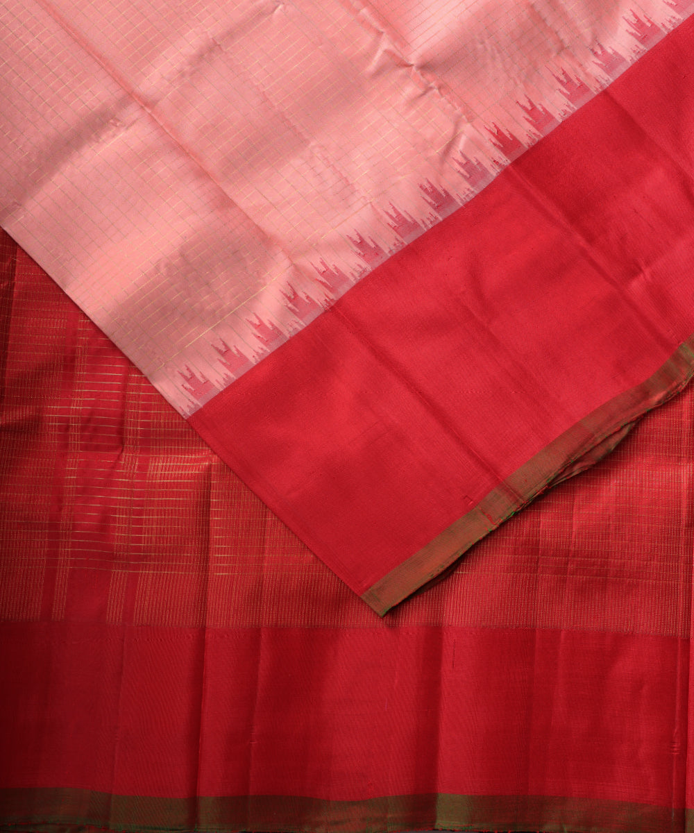 Carnation pink color handloom Gadwal Silk saree