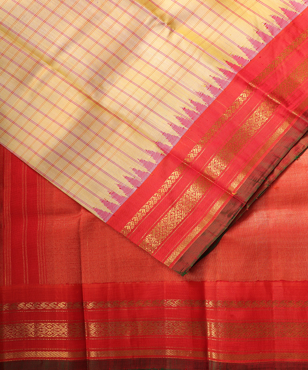 Laguna yellow color handloom Gadwal Silk saree