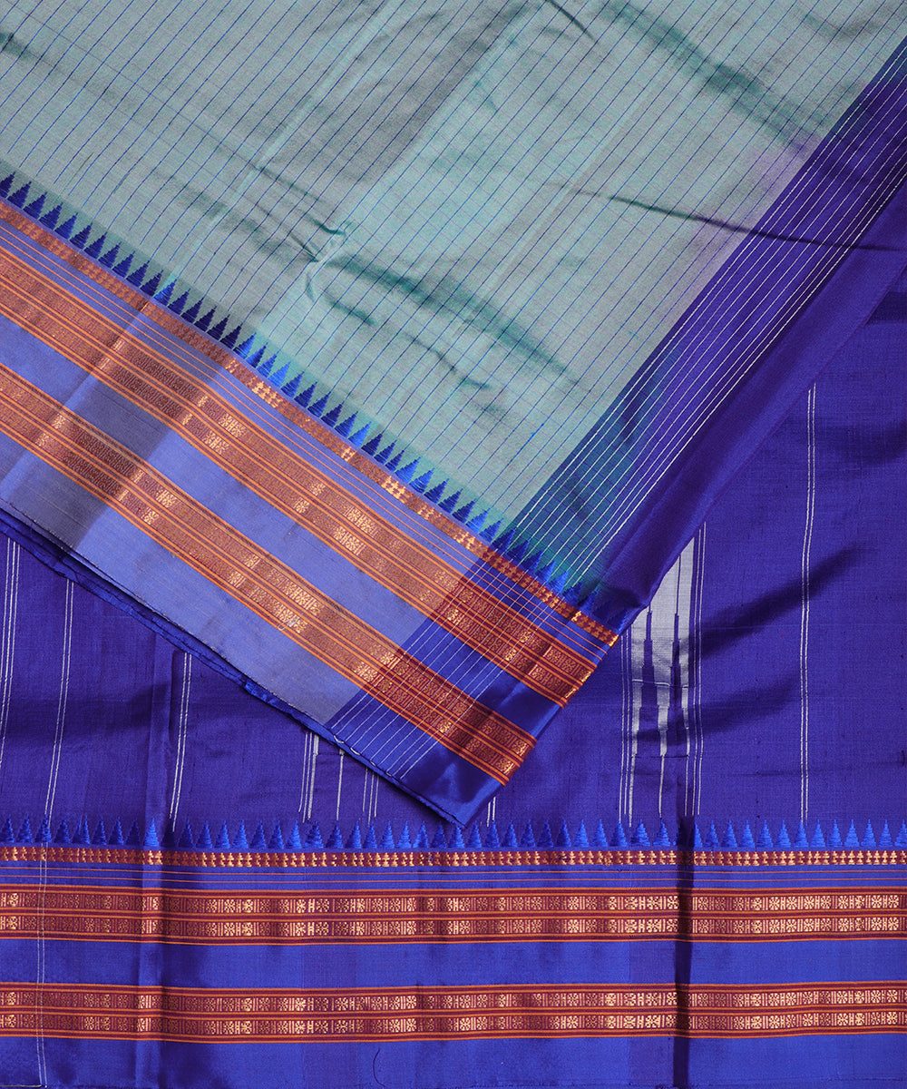 Pigeon blue shade striped handloom narayanpet silk saree