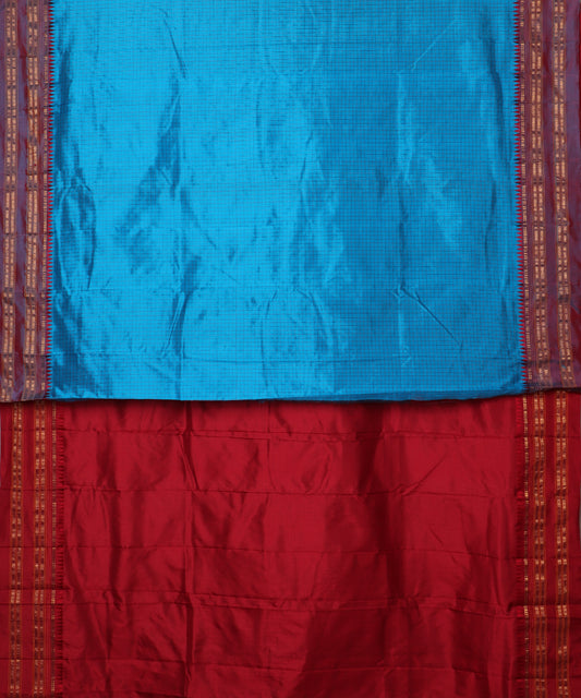 Sapphire blue color striped handloom narayanpet silk saree