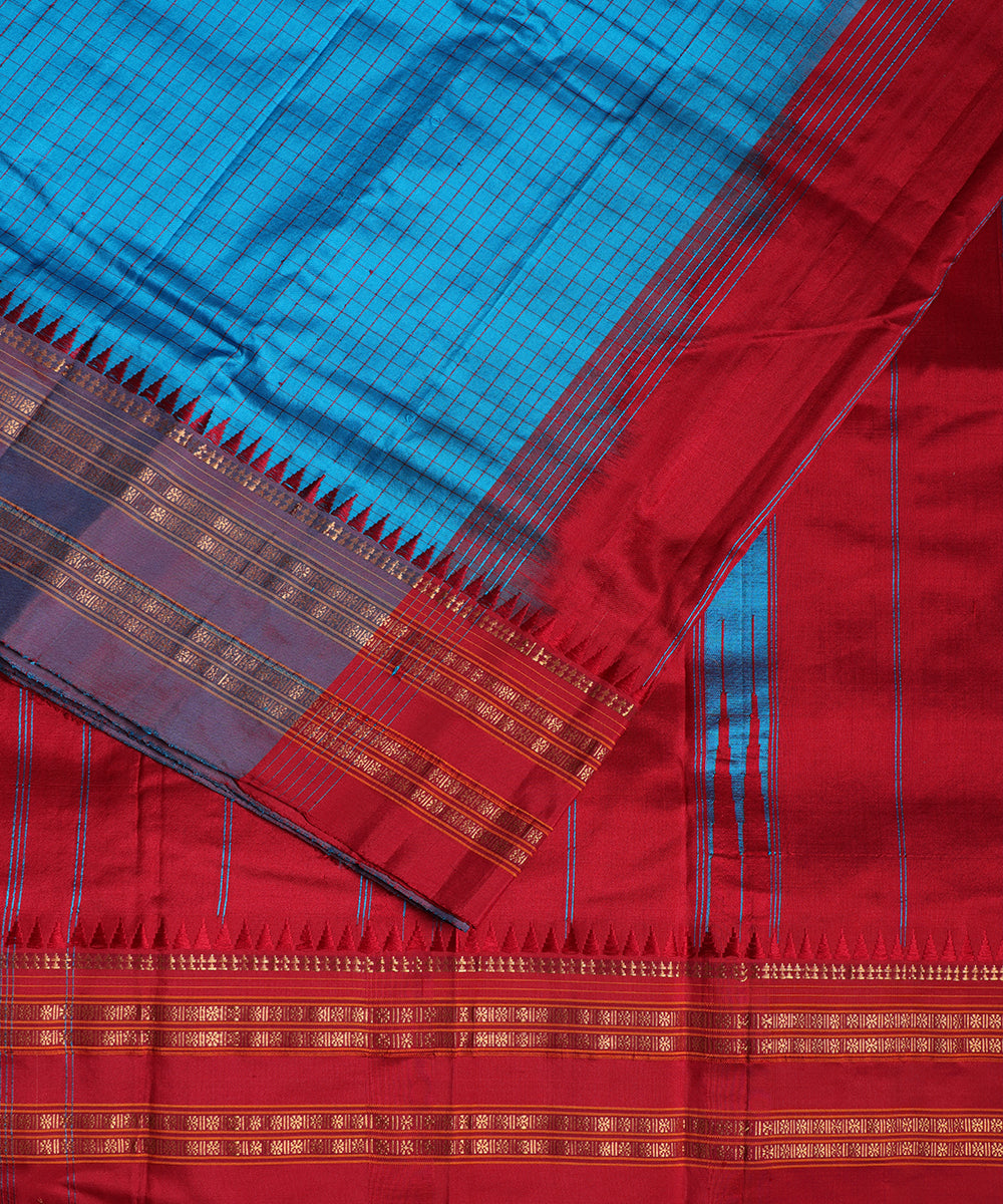 Sapphire blue color striped handloom narayanpet silk saree