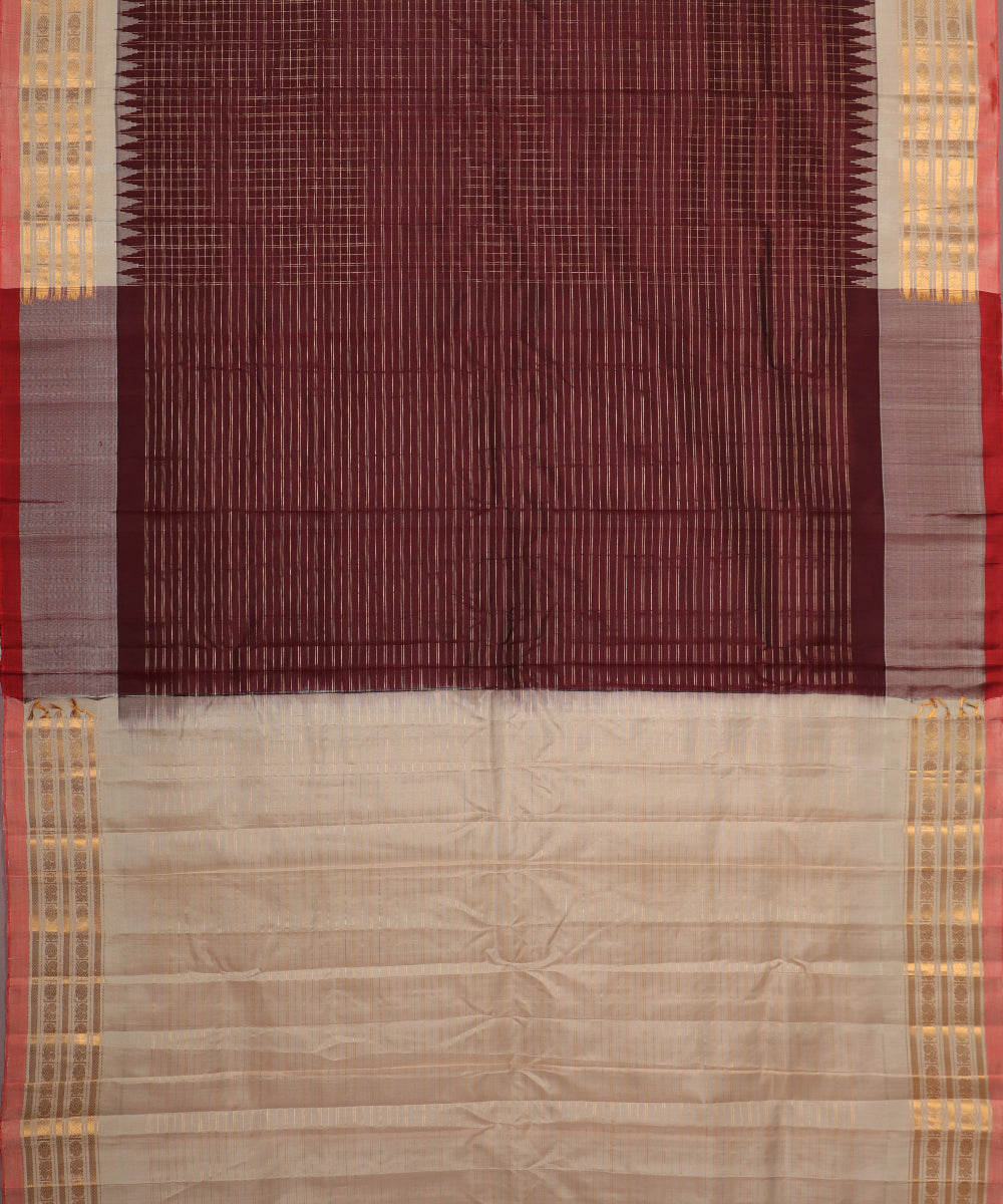 Mahogany red color handloom Gadwal Silk saree