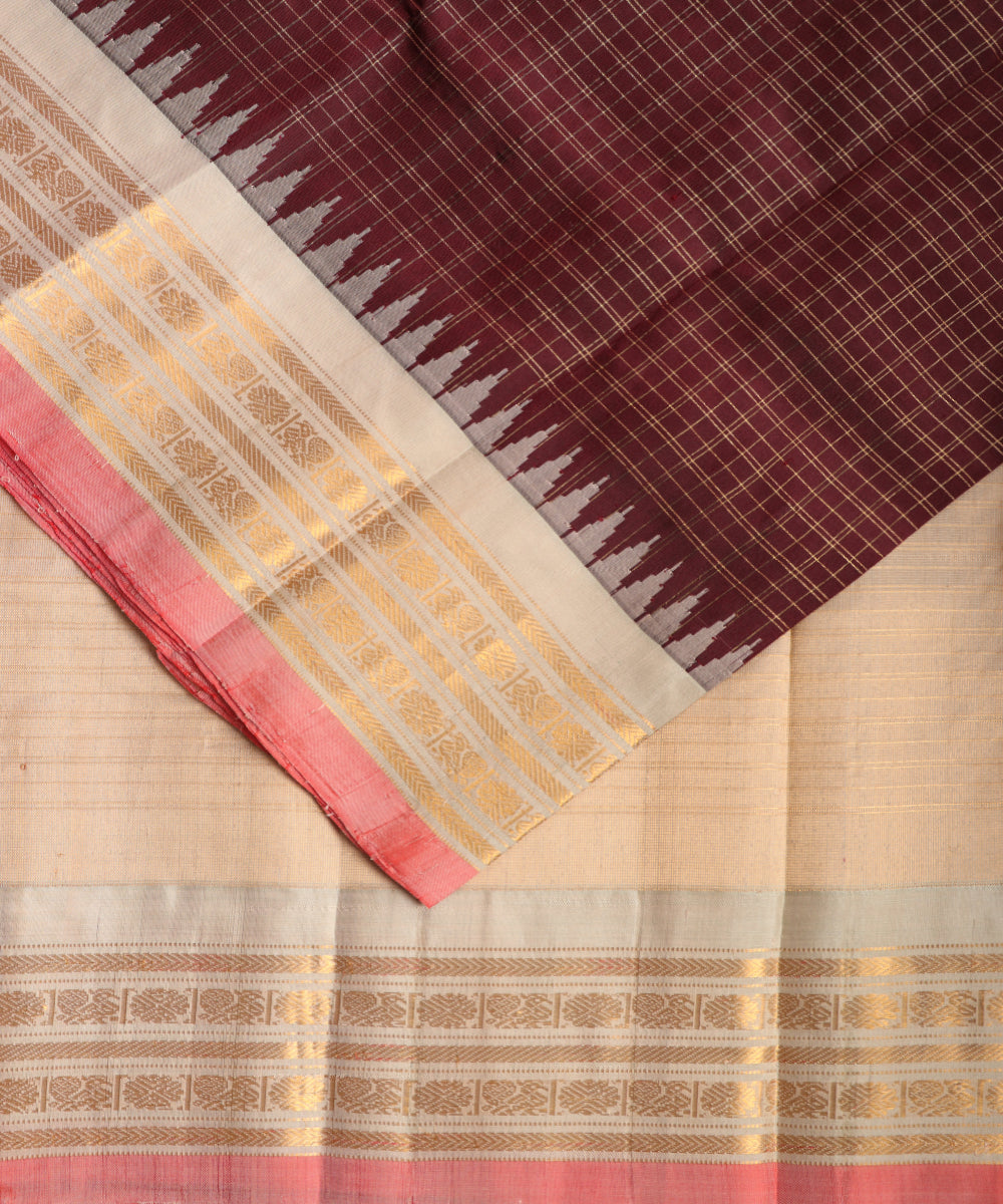 Mahogany red color handloom Gadwal Silk saree