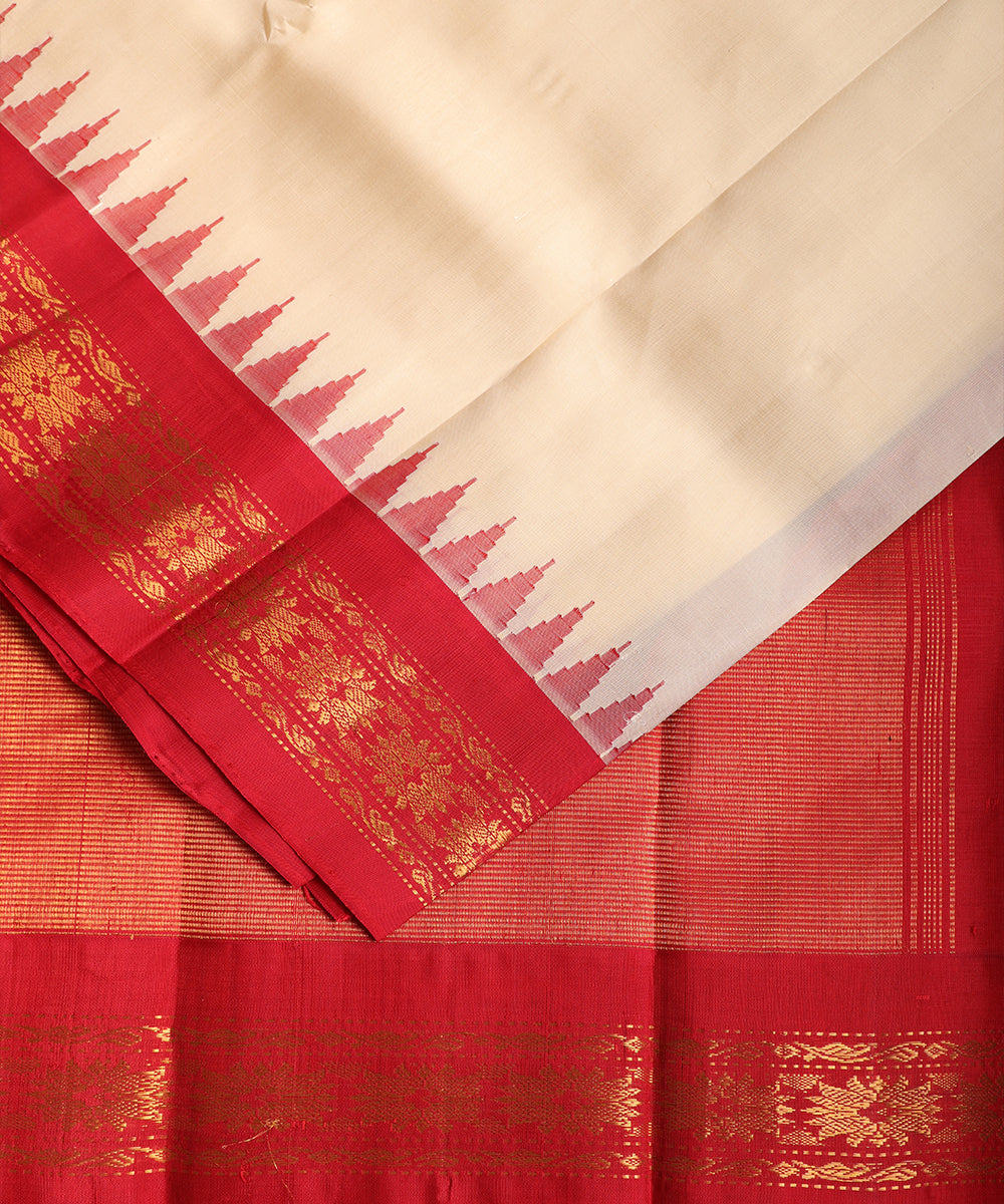 Cream color handloom Gadwal Silk saree