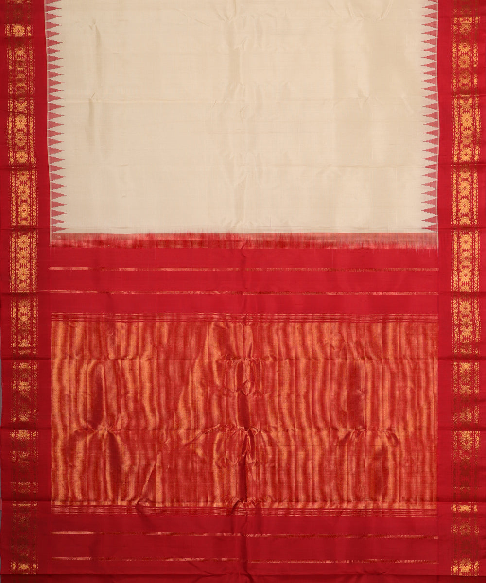 Cream color handloom Gadwal Silk saree
