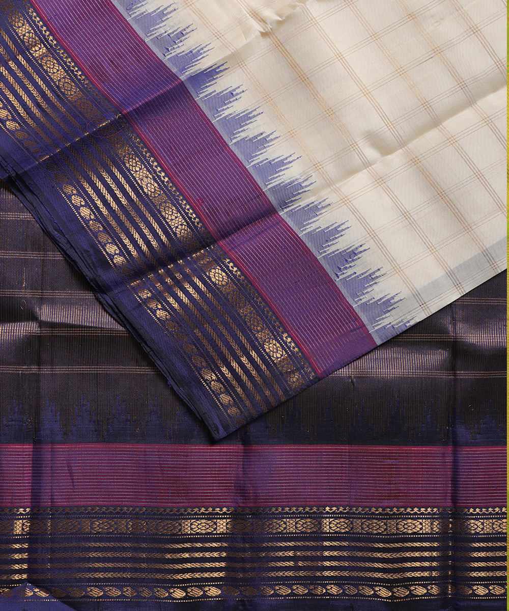 Cream color handloom Gadwal Silk saree
