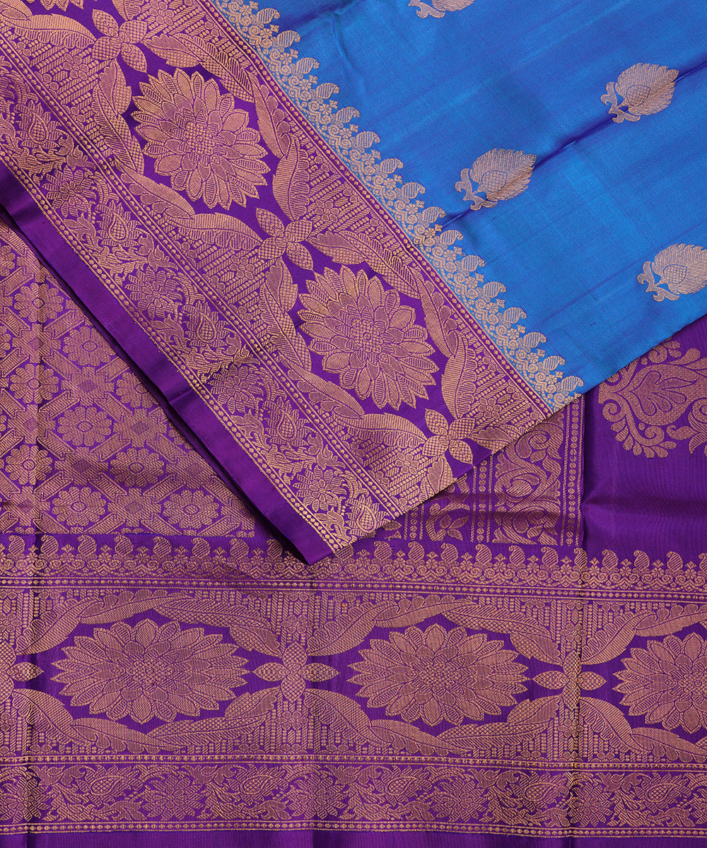 Sapphire blue color handloom Gadwal Silk saree