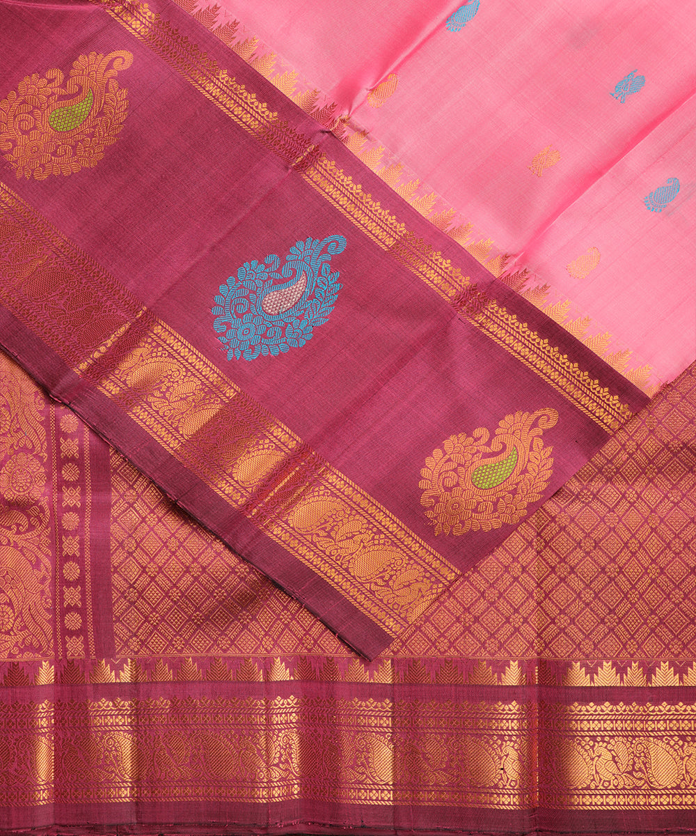 French pink color handloom Gadwal Silk saree