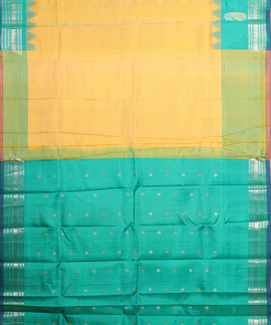 Mustard yellow color handloom Gadwal Silk saree