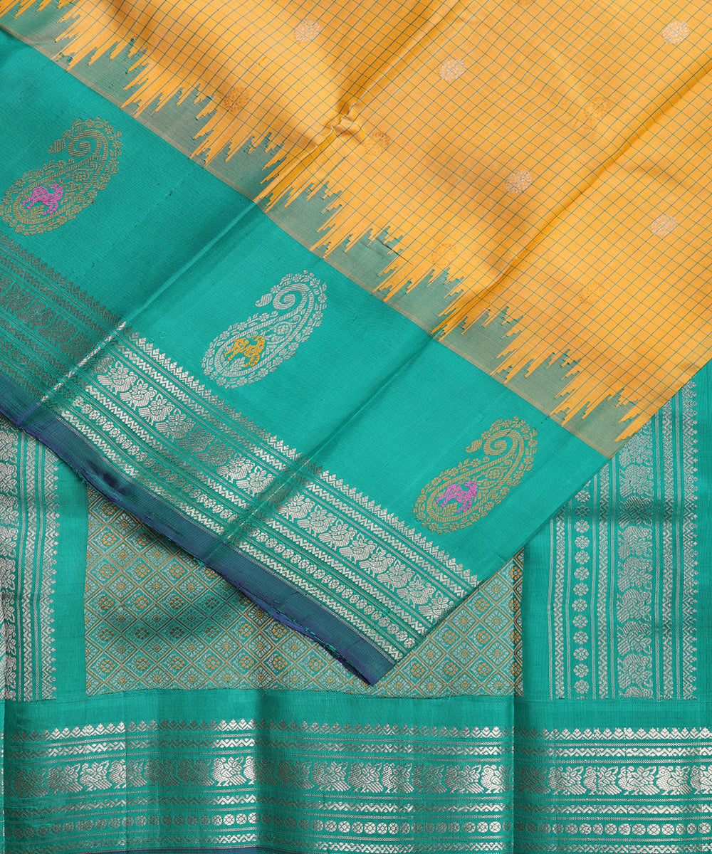 Mustard yellow color handloom Gadwal Silk saree