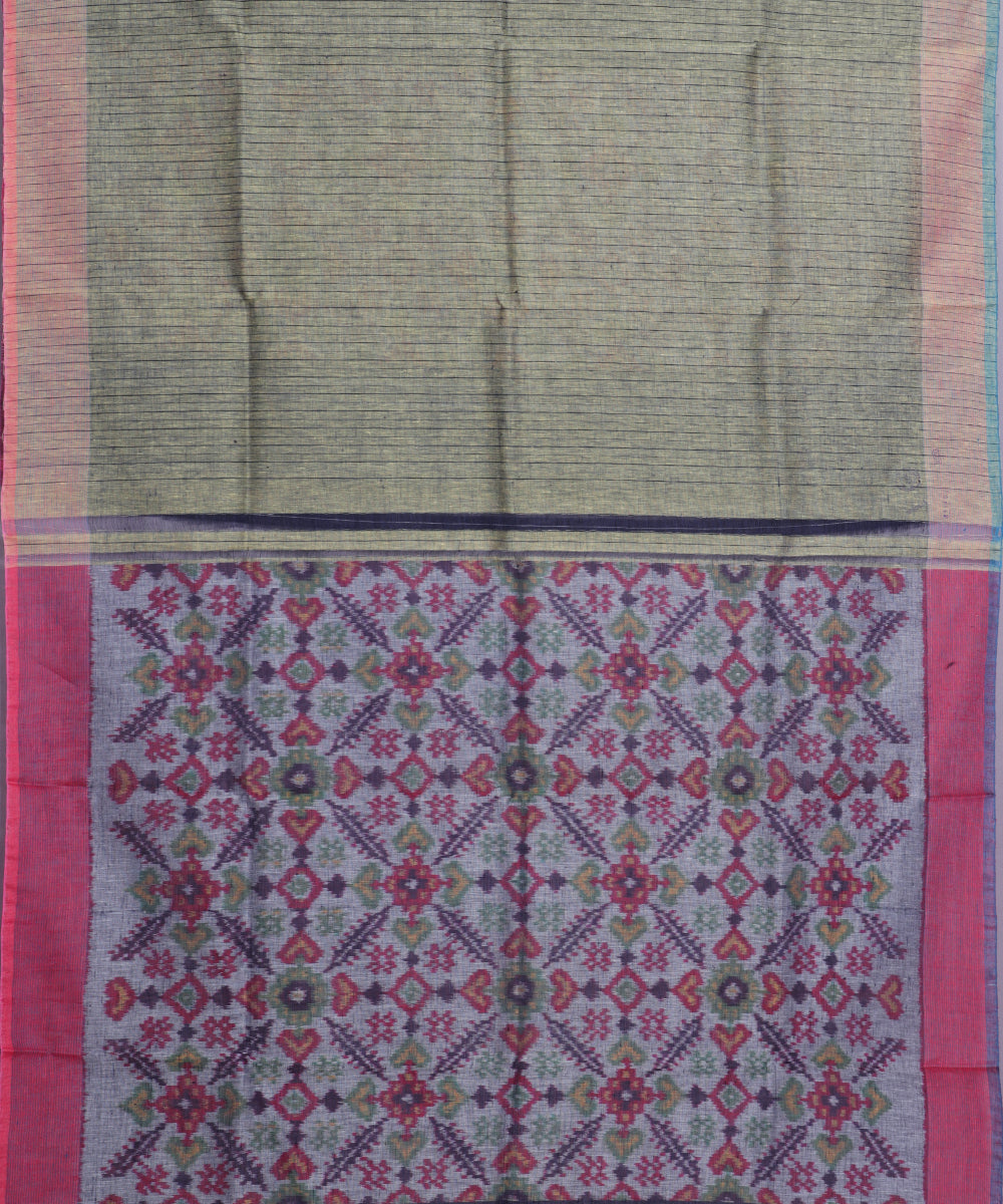 Olive green color handloom linen ikat saree