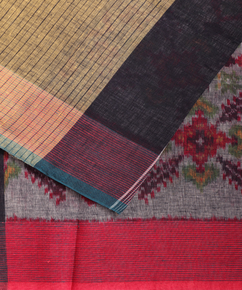 Olive green color handloom linen ikat saree