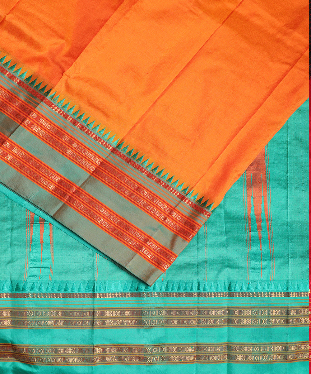 Tiger orange color handloom narayanpet silk saree