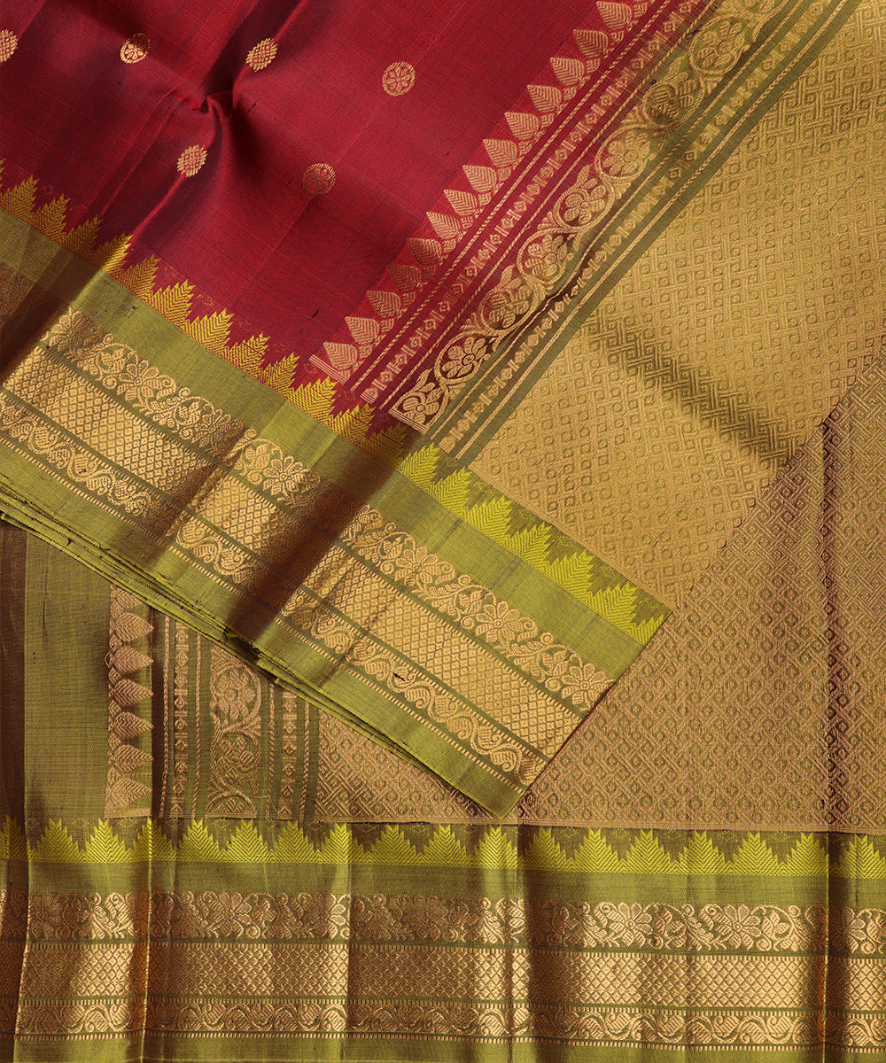 Burgundy red color handloom Gadwal Silk saree