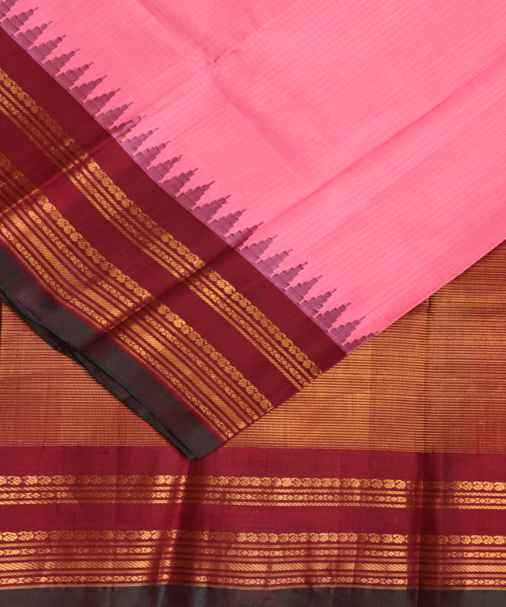 French pink color handloom Gadwal Silk saree