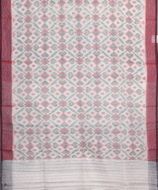 White color handloom linen ikat saree