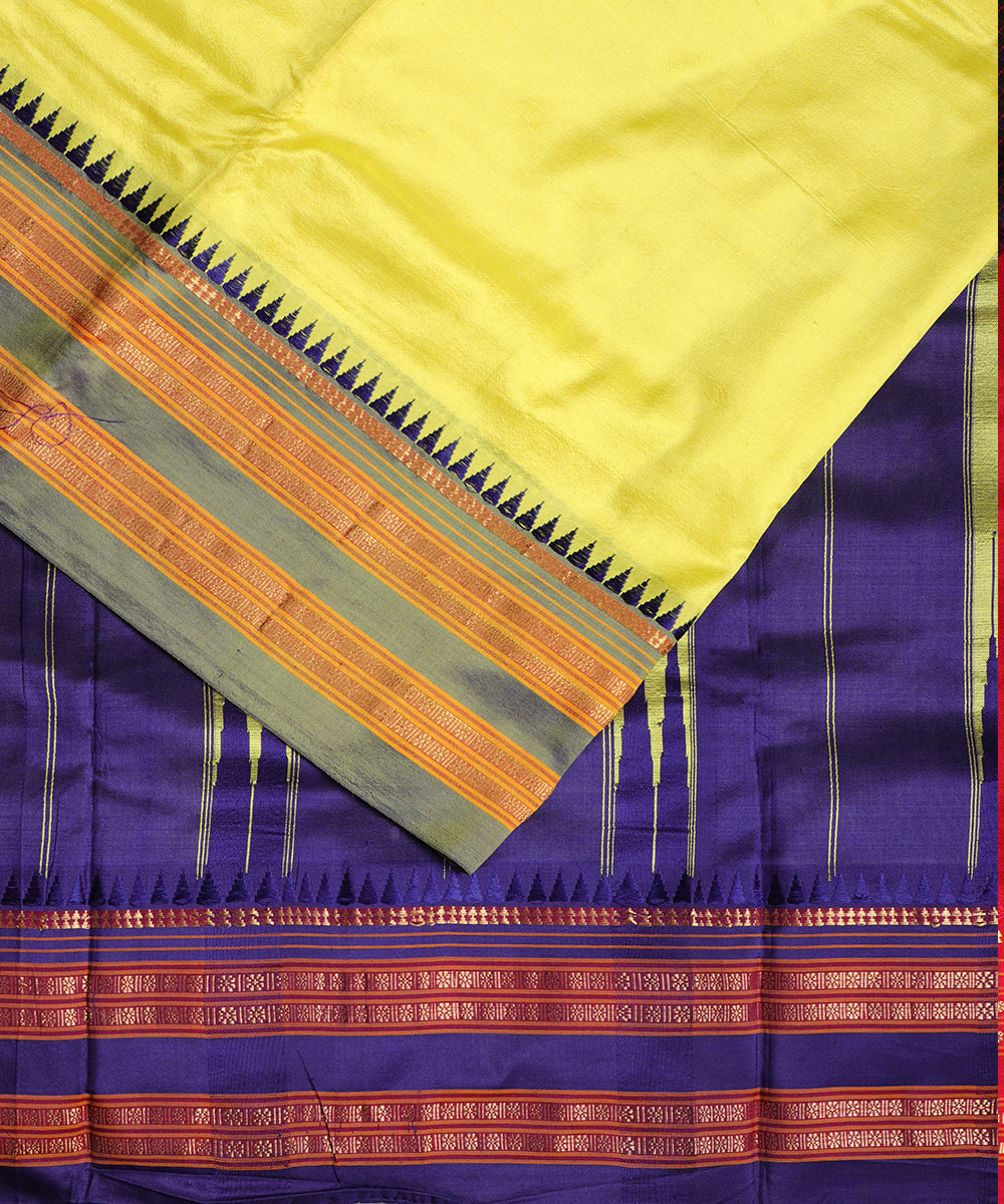 Lemon yellow color handloom narayanpet silk saree