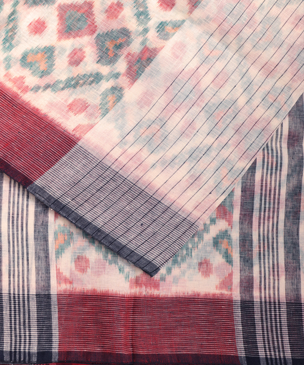 White color handloom linen ikat saree