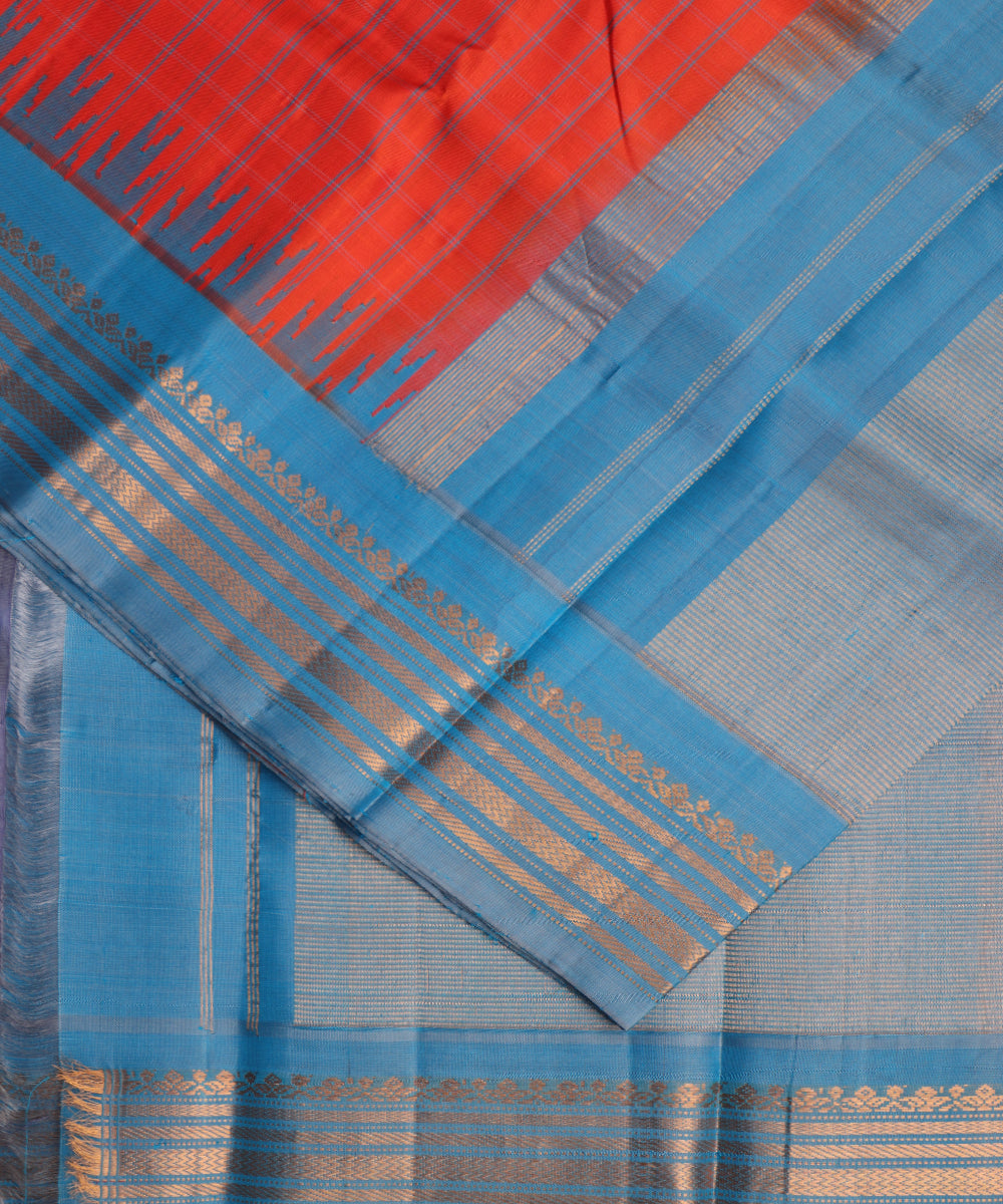 Scarlet color handloom Gadwal Silk saree