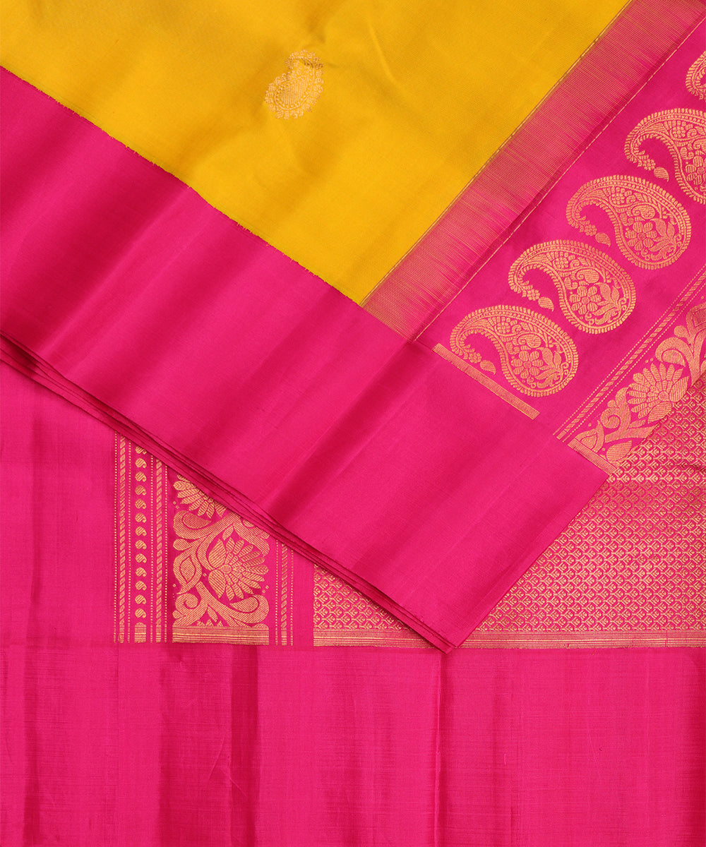 Cyber yellow color handloom Gadwal Silk saree