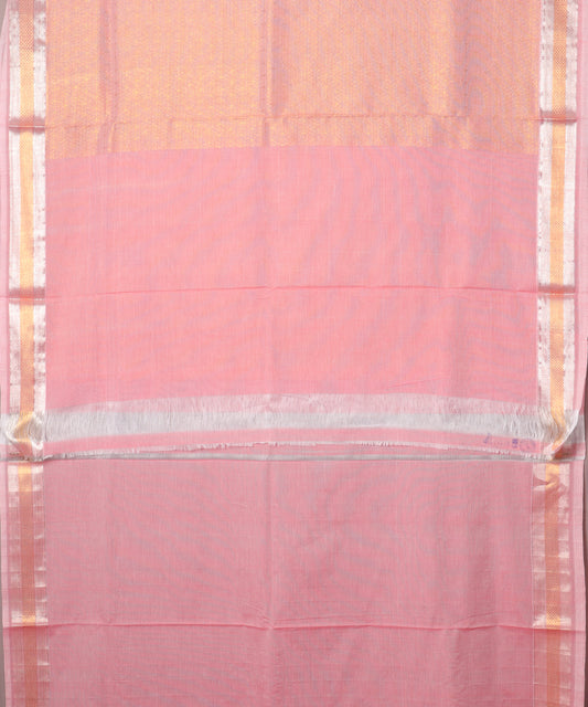 Rose pink color handloom Jacquard Kuttu cotton saree