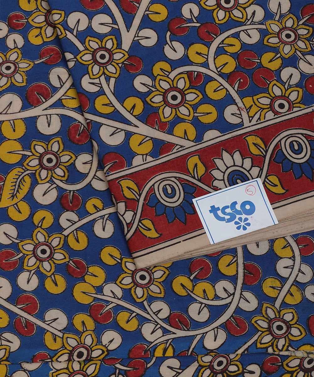 Beige Kalamkari printed cotton saree